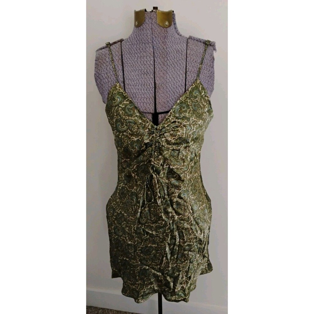 ZARA Women's Slip Dress Mini Paisley Party Festival Boho Green Blue Sz S